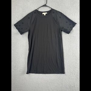 Michael Kors Shirt Dress Large Black Eyelet Short Sleeve Stretch